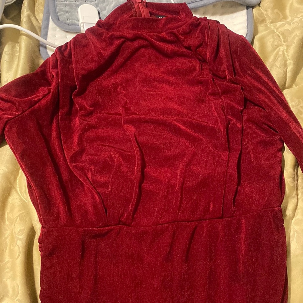 Red night out dress, winter material